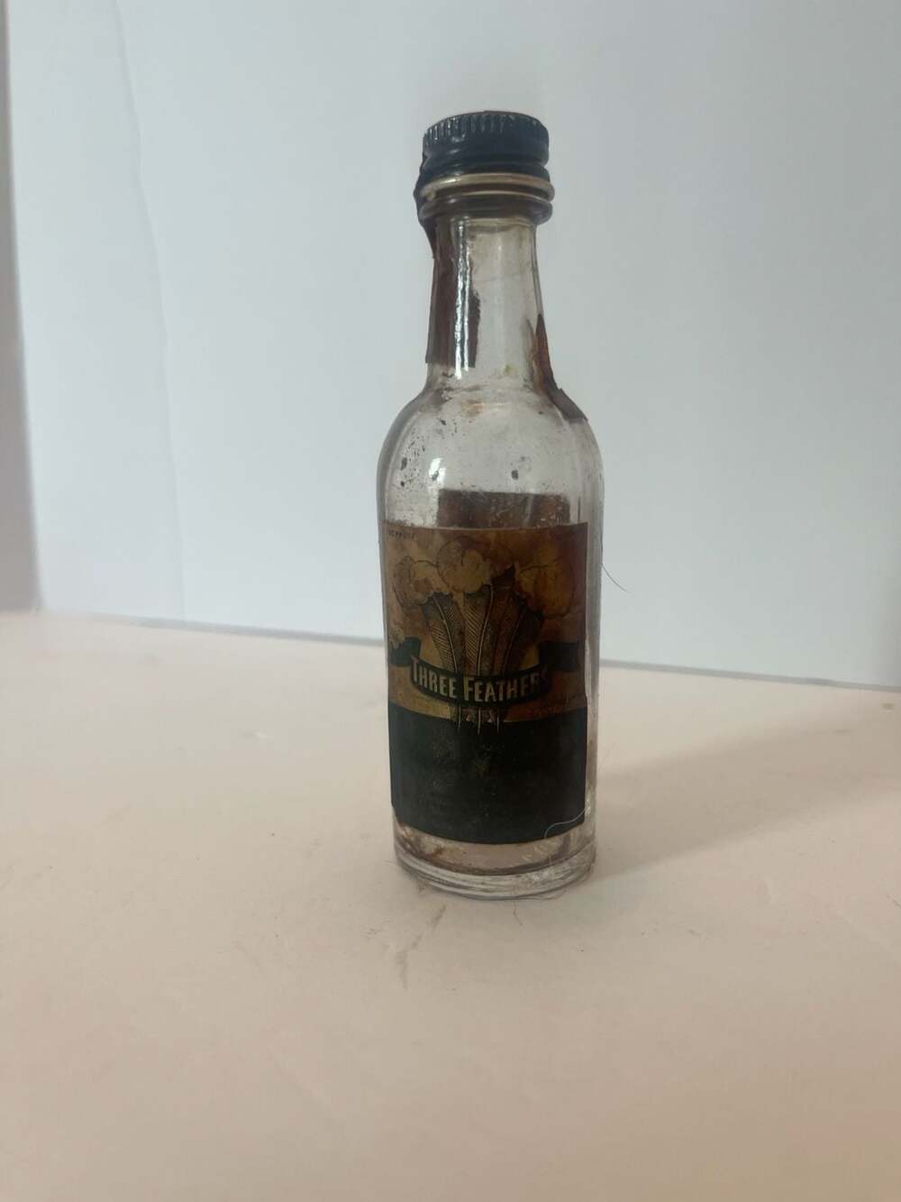 Vintage Three Feathers Blended Whiskey Miniature Glass Bottle